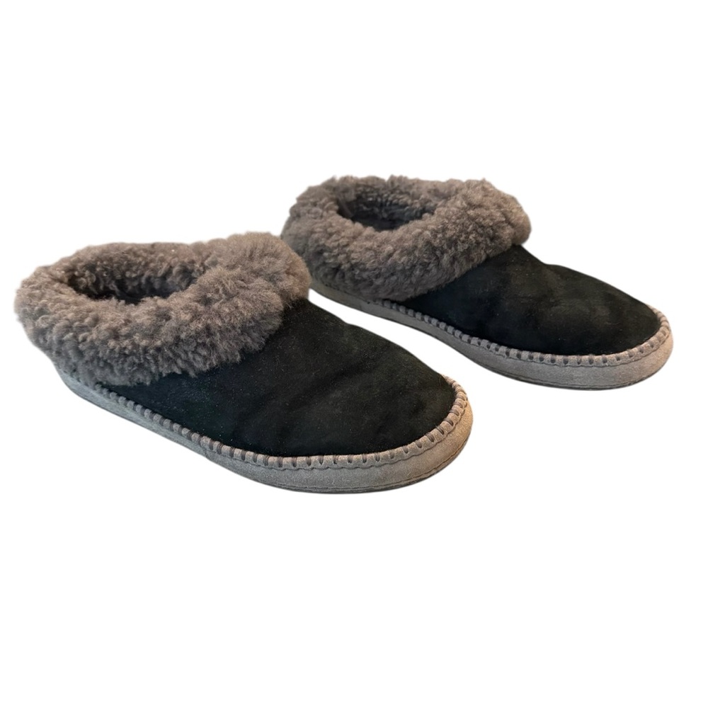 UGG Australia Women Black Suede Sheepskin Fur Lined Slippers Moccasins Shoes - Picture 6 of 13